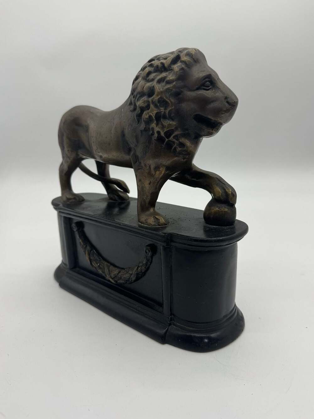 Vintage Bronze Lion on Pedestal Figurine Statue Decor - Bookend